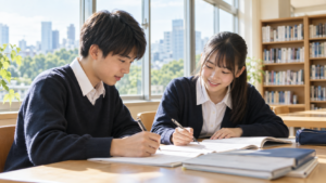 【2027年入学向け】東京都・首都圏模試偏差値50台で探す私立中学校10校｜男子校・女子校の学び、進路、学費を比較のアイキャッチイラスト