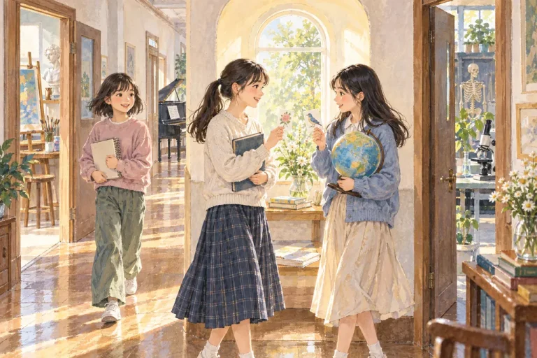 カリタス女子中学校の学びをイメージしたイラスト（AI生成）（AI生成のイメージイラスト）