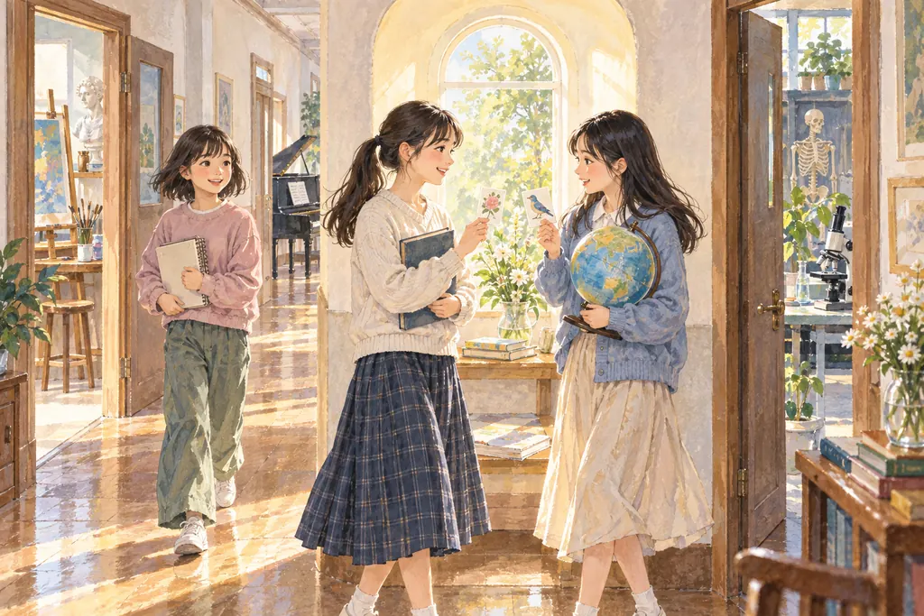 カリタス女子中学校の学びをイメージしたイラスト（AI生成）（AI生成のイメージイラスト）