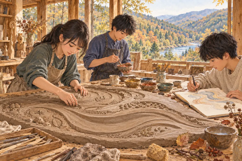 シュタイナー学園中等部の学びをイメージしたイラスト（AI生成）（AI生成のイメージイラスト）