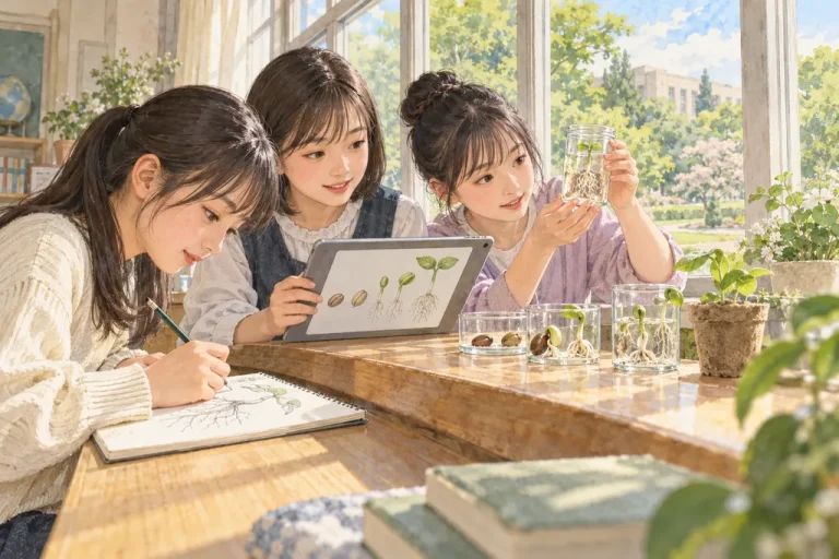 相模女子大学中学部の学びをイメージしたイラスト（AI生成）（AI生成のイメージイラスト）