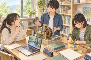 相洋中学校の学びをイメージしたイラスト（AI生成）（AI生成のイメージイラスト）
