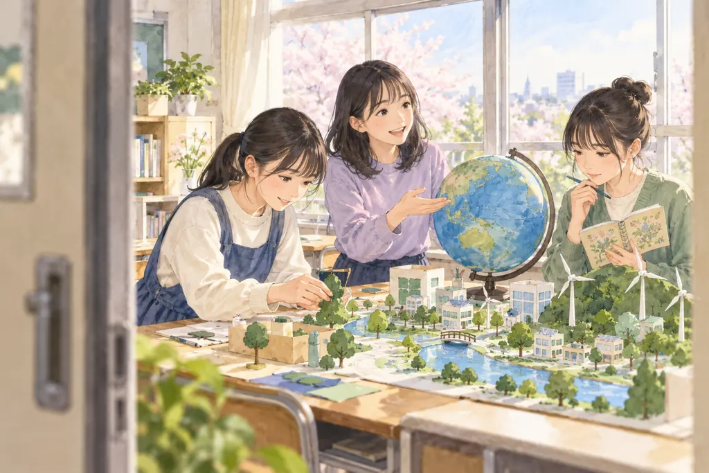 大妻中学校の学びをイメージしたイラスト（AI生成）（AI生成のイメージイラスト）