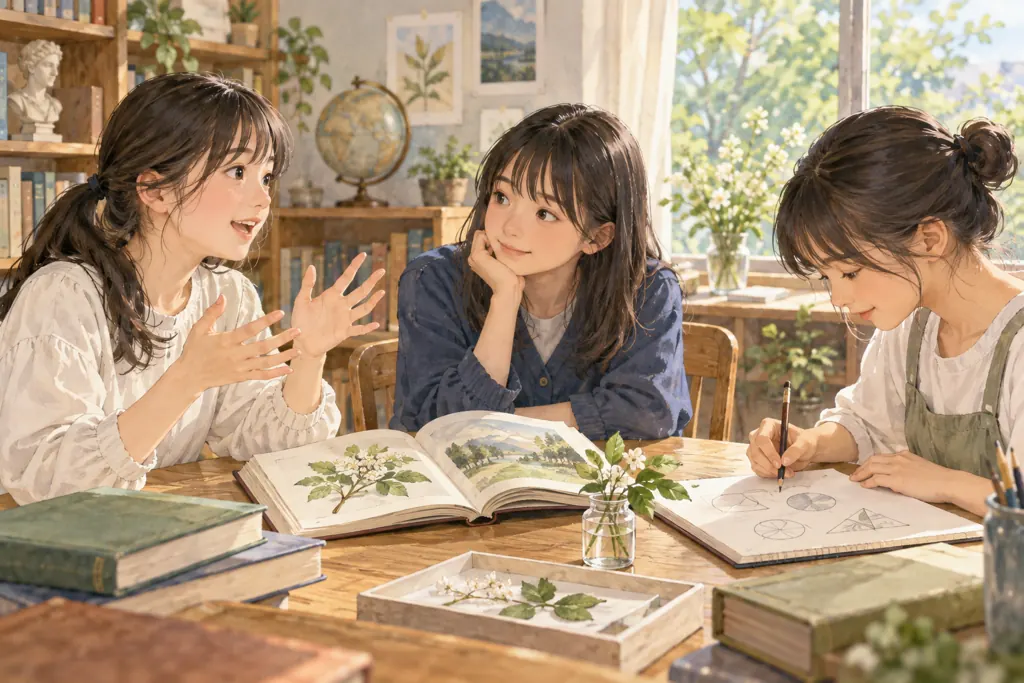 三輪田学園中学校の学びをイメージしたイラスト（AI生成）（AI生成のイメージイラスト）