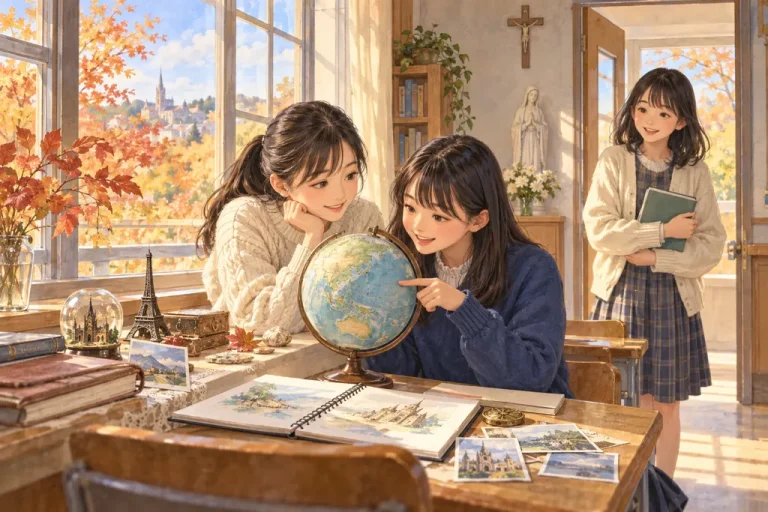 聖心女子学院中等科の学びをイメージしたイラスト（AI生成）（AI生成のイメージイラスト）