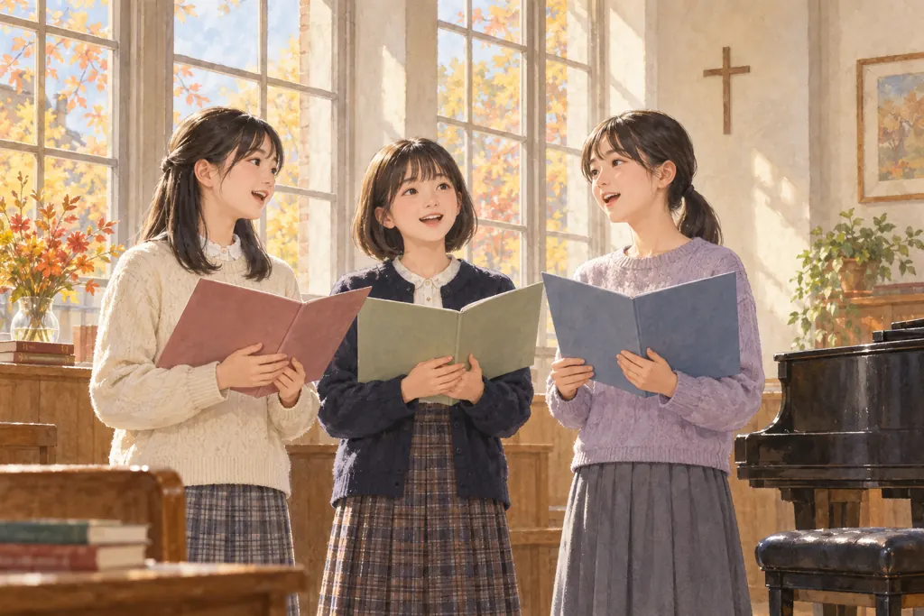 東洋英和女学院中学部の学びをイメージしたイラスト（AI生成）（AI生成のイメージイラスト）