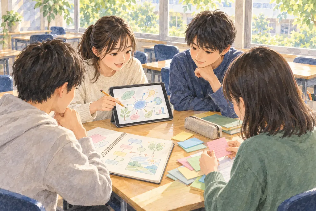 文教大学付属中学校の学びをイメージしたイラスト（AI生成）（AI生成のイメージイラスト）