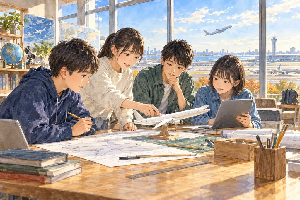 羽田国際中学校の学びをイメージしたイラスト（AI生成）（AI生成のイメージイラスト）