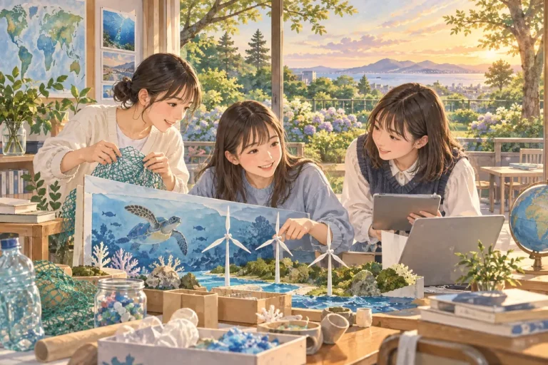 富士見丘中学校の学びをイメージしたイラスト（AI生成）（AI生成のイメージイラスト）