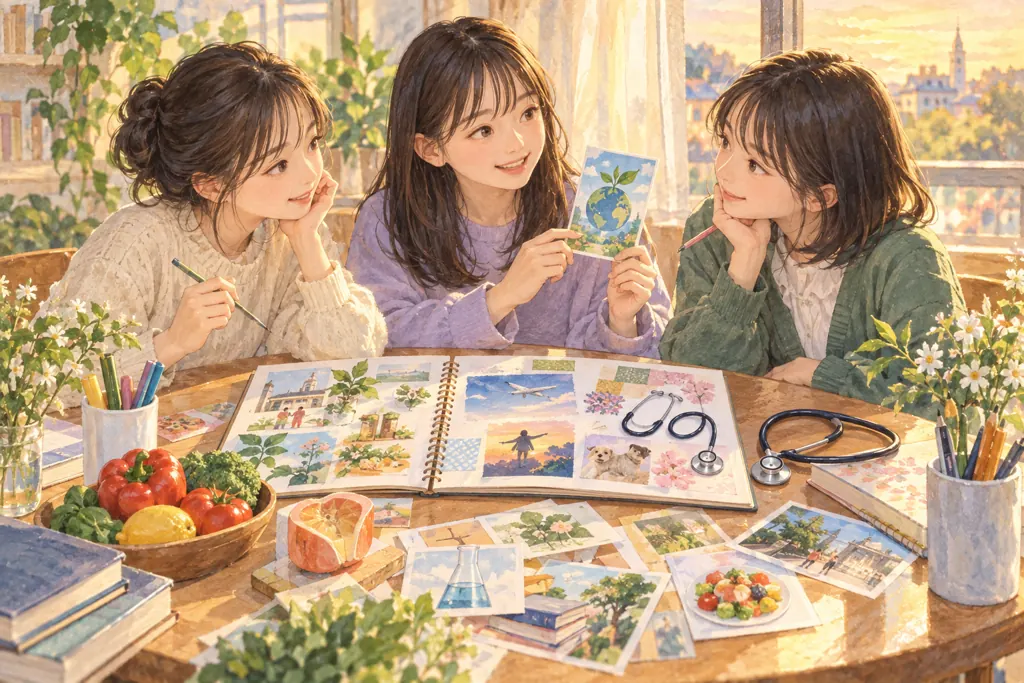 東京家政大学附属女子中学校の学びをイメージしたイラスト（AI生成）（AI生成のイメージイラスト）