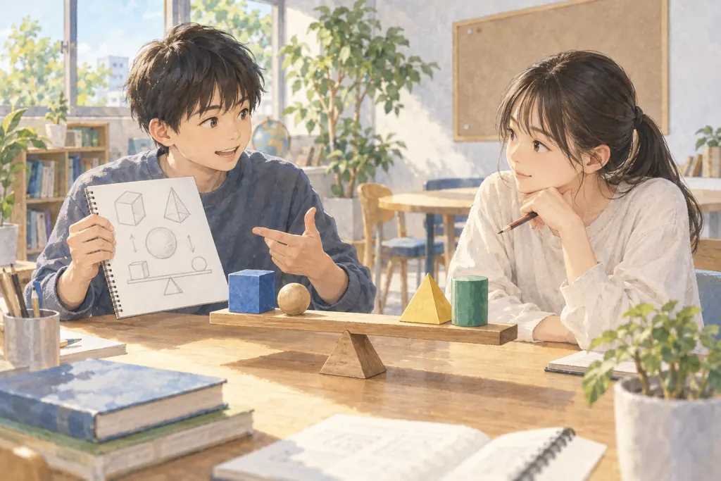 英明フロンティア中学校の学びをイメージしたイラスト（AI生成）（AI生成のイメージイラスト）