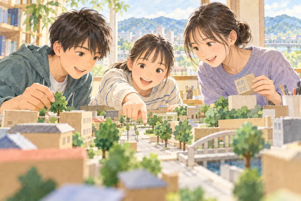 八王子実践中学校の学びをイメージしたイラスト（AI生成）（AI生成のイメージイラスト）