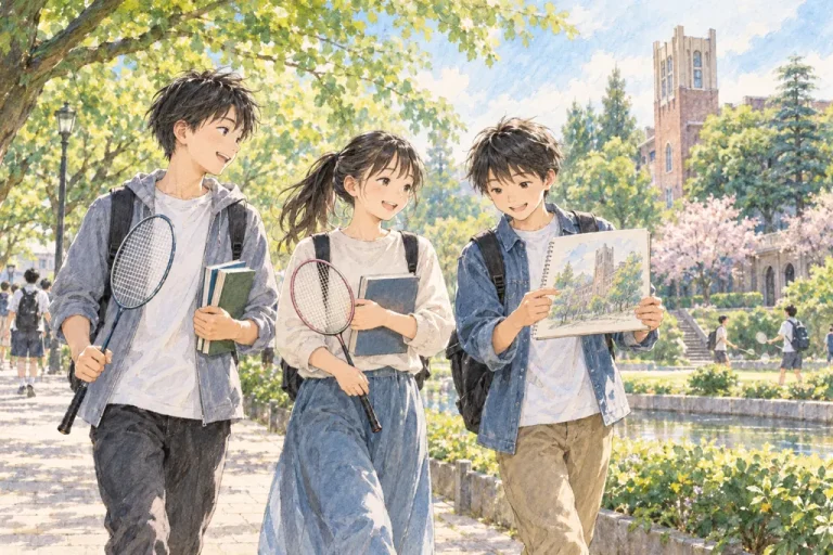 早稲田大学系属早稲田実業学校中等部の学びをイメージしたイラスト（AI生成）（AI生成のイメージイラスト）