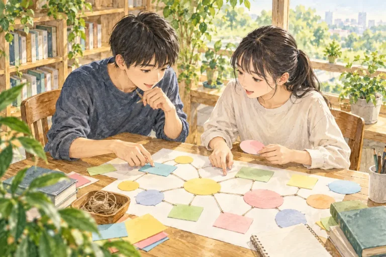 武蔵野大学中学校の学びをイメージしたイラスト（AI生成）（AI生成のイメージイラスト）