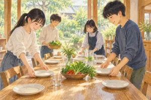 自由学園中等部の学びをイメージしたイラスト（AI生成）（AI生成のイメージイラスト）
