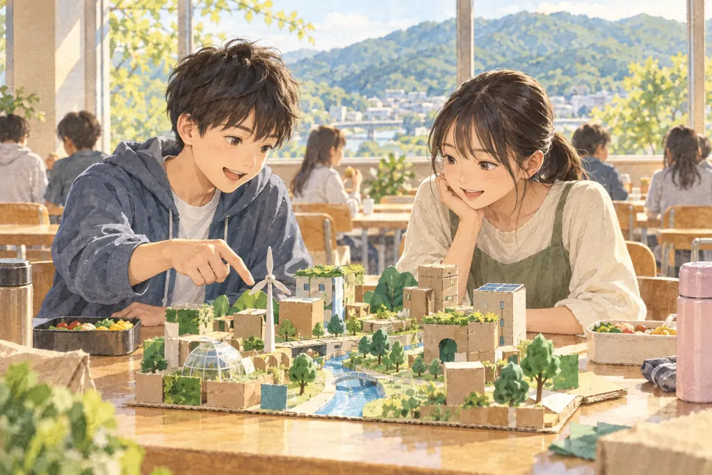 穎明館中学校の学びをイメージしたイラスト（AI生成）（AI生成のイメージイラスト）