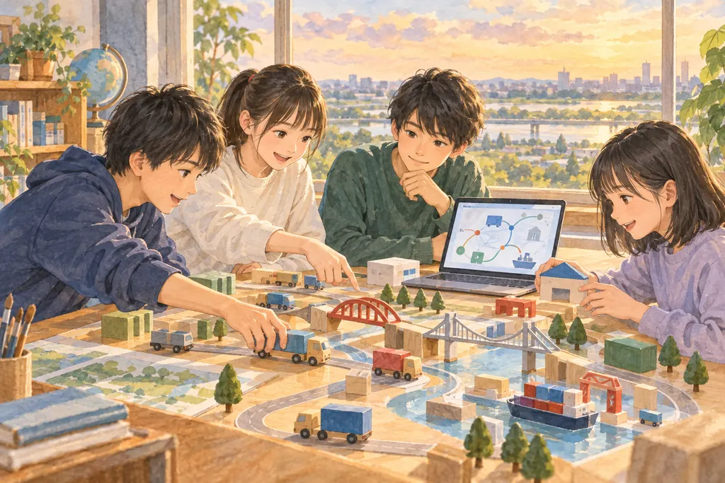 流通経済大学付属柏中学校の学びをイメージしたイラスト（AI生成）（AI生成のイメージイラスト）