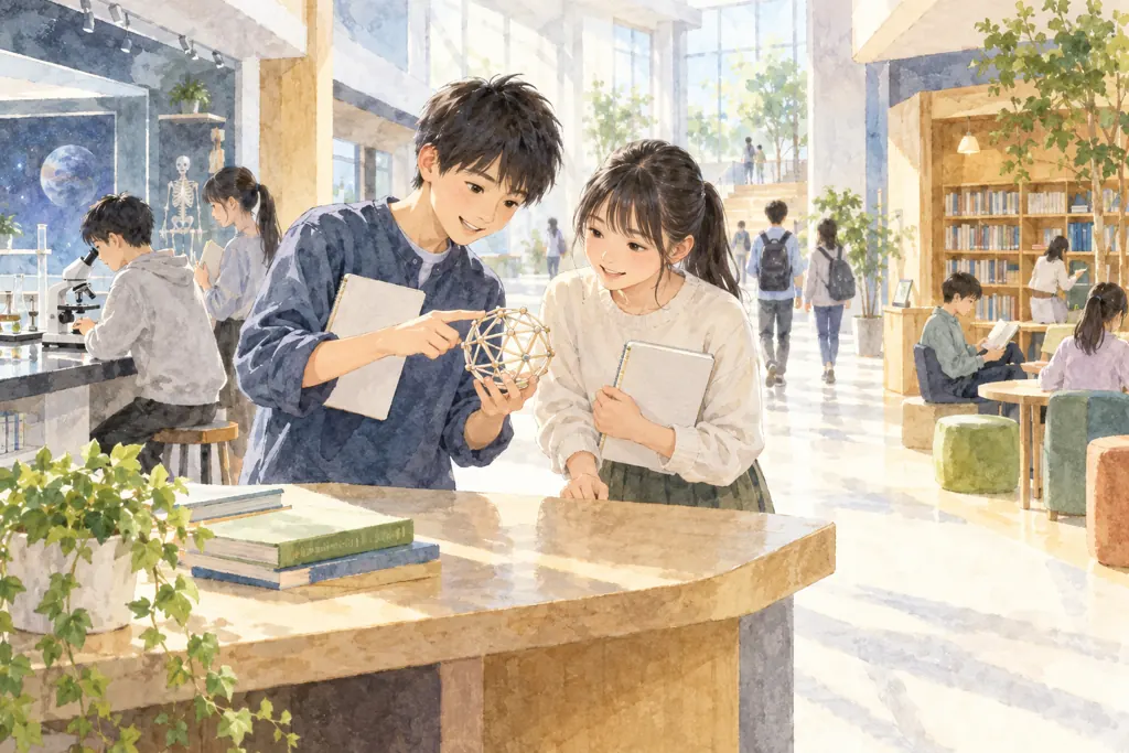 鶴見大学附属中学校の学びをイメージしたイラスト（AI生成）（AI生成のイメージイラスト）