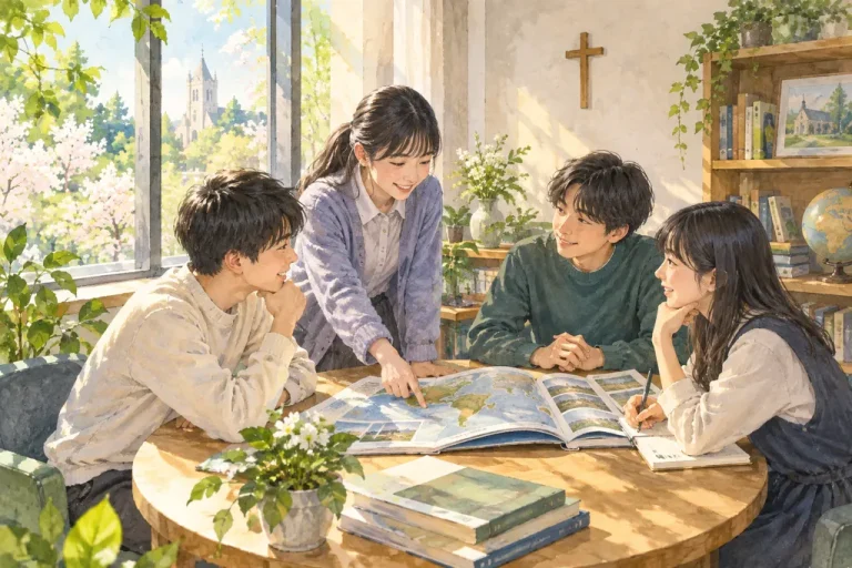 青山学院大学系属浦和ルーテル学院中学校の学びをイメージしたイラスト（AI生成）（AI生成のイメージイラスト）
