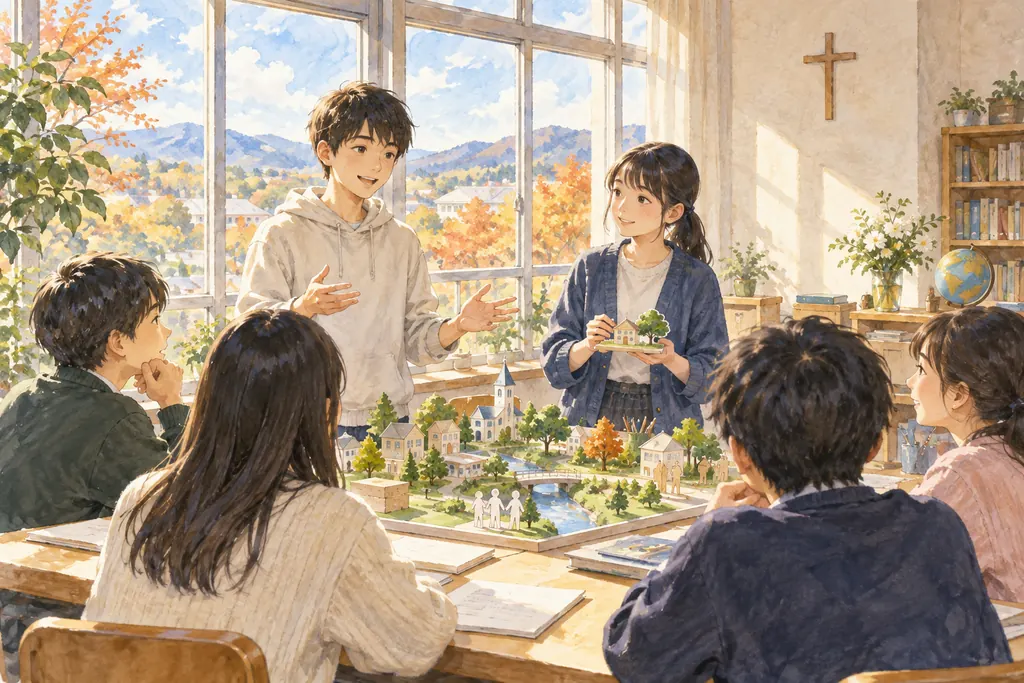 聖望学園中学校の学びをイメージしたイラスト（AI生成）（AI生成のイメージイラスト）