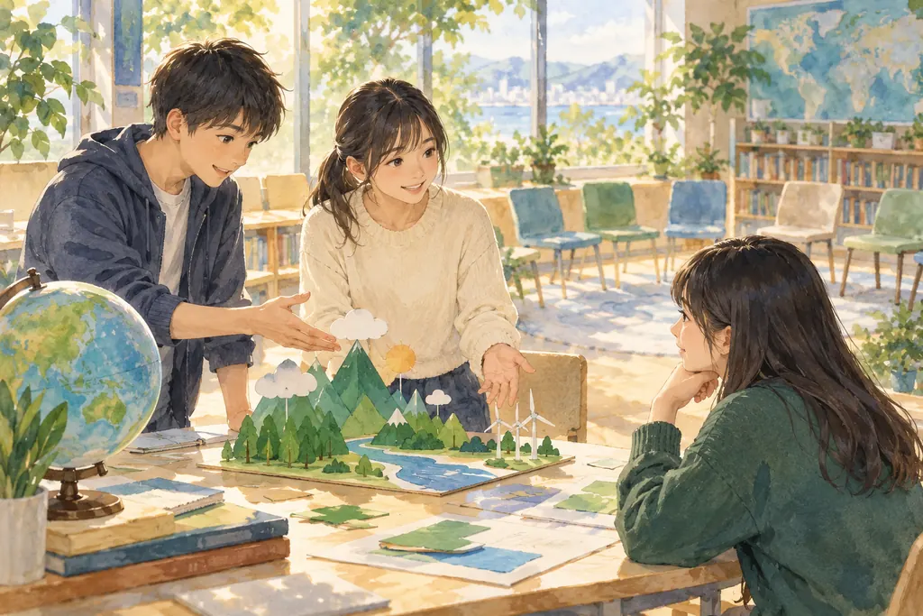 サレジアン国際学園中学校の学びをイメージしたイラスト（AI生成）（AI生成のイメージイラスト）