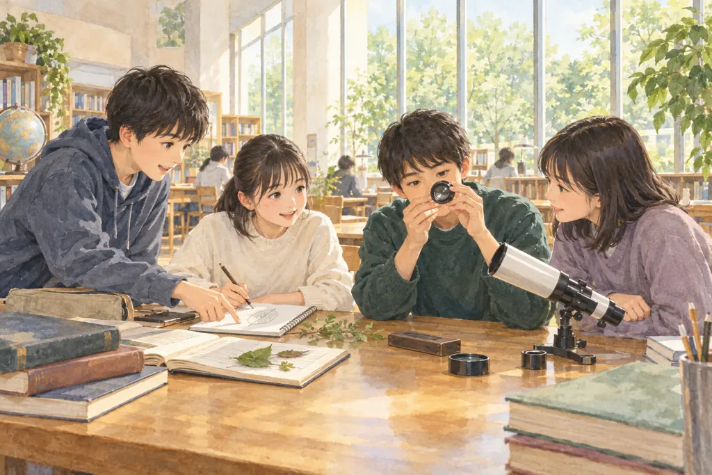 市川中学校の学びをイメージしたイラスト（AI生成）（AI生成のイメージイラスト）