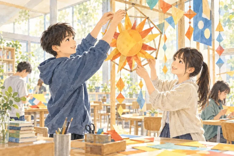 日出学園中学校の学びをイメージしたイラスト（AI生成）（AI生成のイメージイラスト）