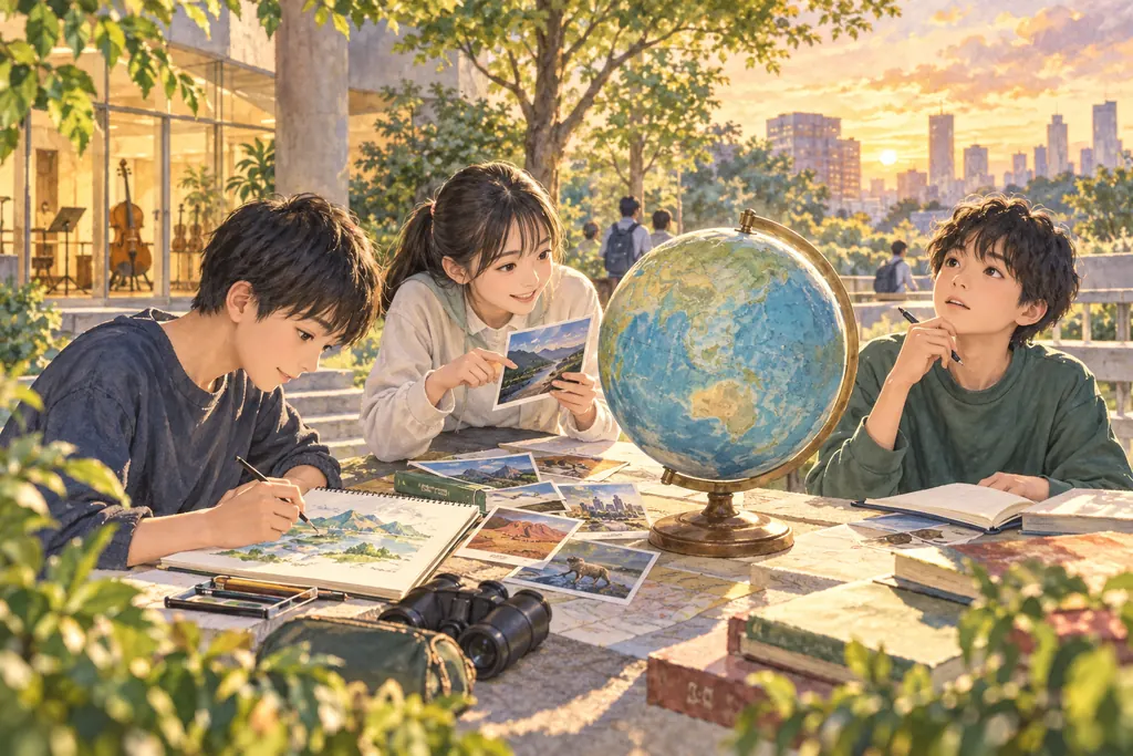 渋谷教育学園渋谷中学校の学びをイメージしたイラスト（AI生成）（AI生成のイメージイラスト）