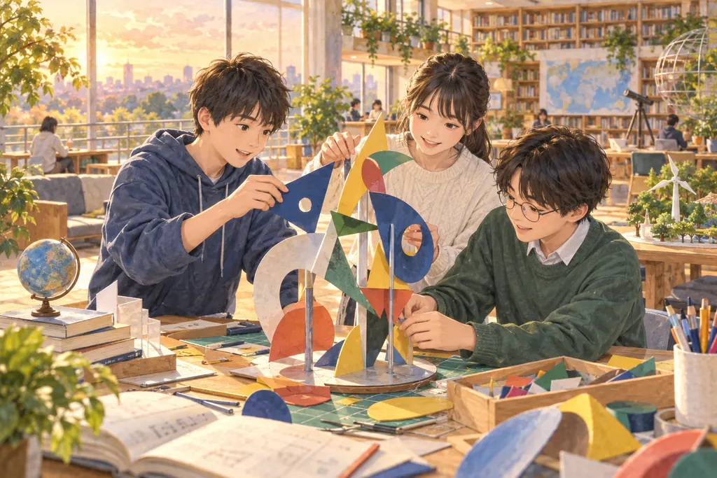 明治大学付属世田谷中学校の学びをイメージしたイラスト（AI生成）（AI生成のイメージイラスト）