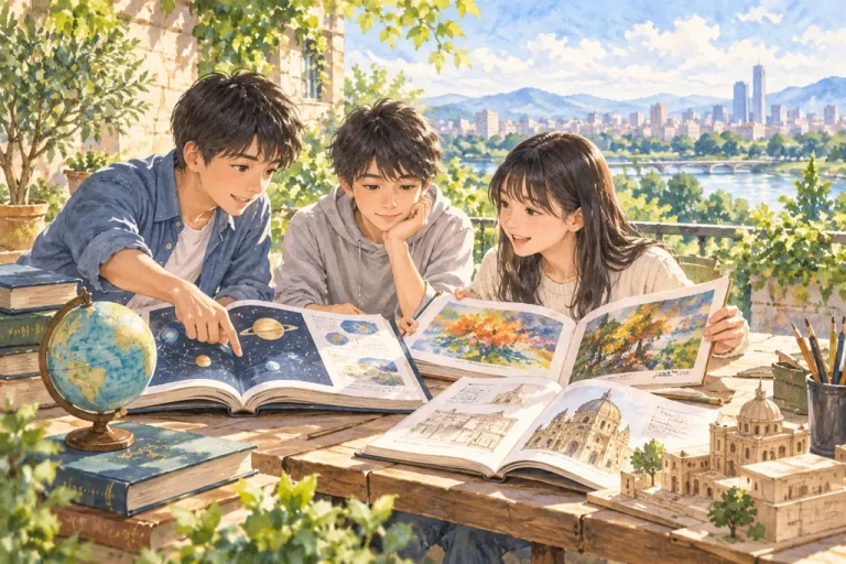 法政大学中学校の学びをイメージしたイラスト（AI生成）（AI生成のイメージイラスト）