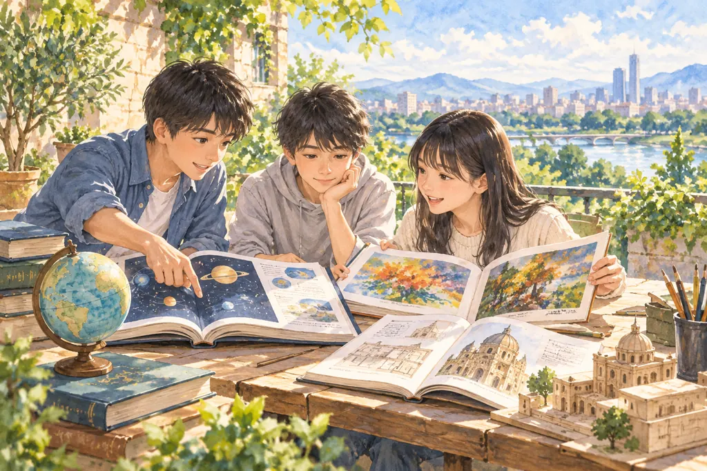 法政大学中学校の学びをイメージしたイラスト(AI生成)(AI生成のイメージイラスト)