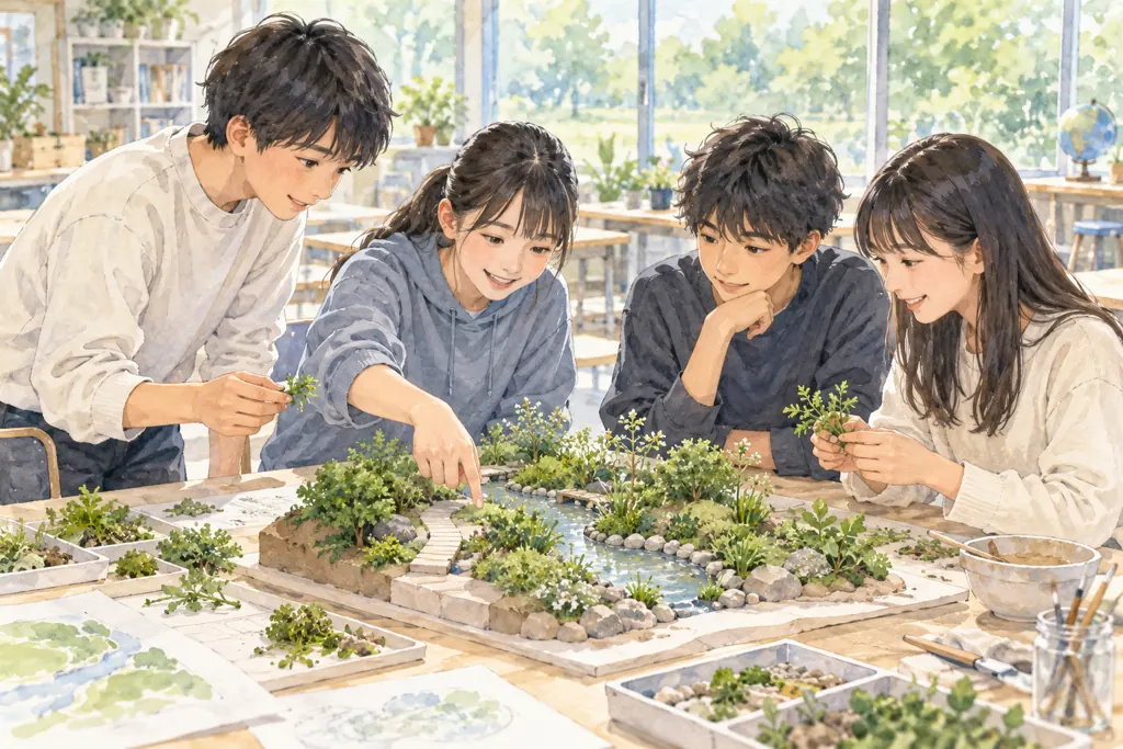 桐蔭学園中等教育学校の学びをイメージしたイラスト（AI生成）（AI生成のイメージイラスト）