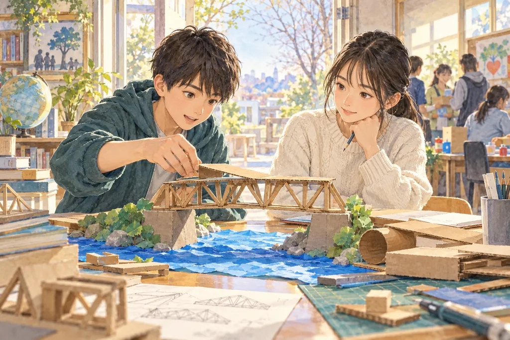 サレジアン国際学園世田谷中学校の学びをイメージしたイラスト（AI生成）（AI生成のイメージイラスト）